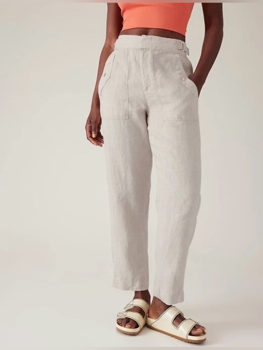 Athleta Voyager Linen Trousers, Ankle Length 100% Breathable Size‎ 12 NWT